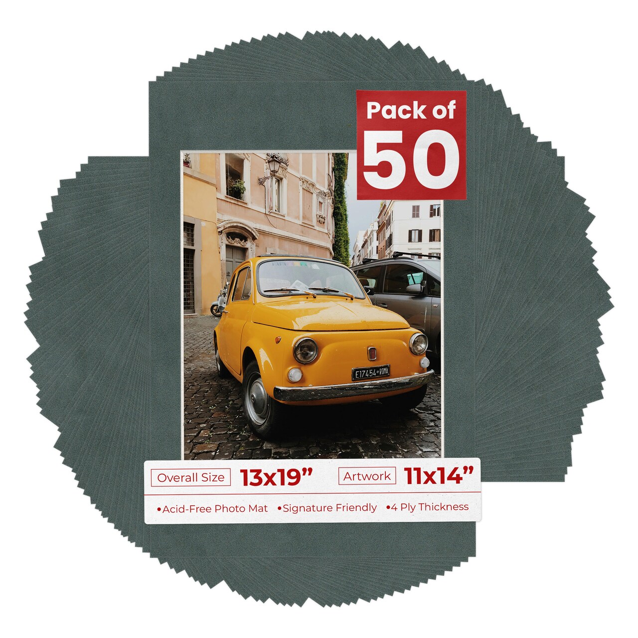 Dark Grey Suede Mat Board for 13x19 Frames - Fits 11x14 Photos